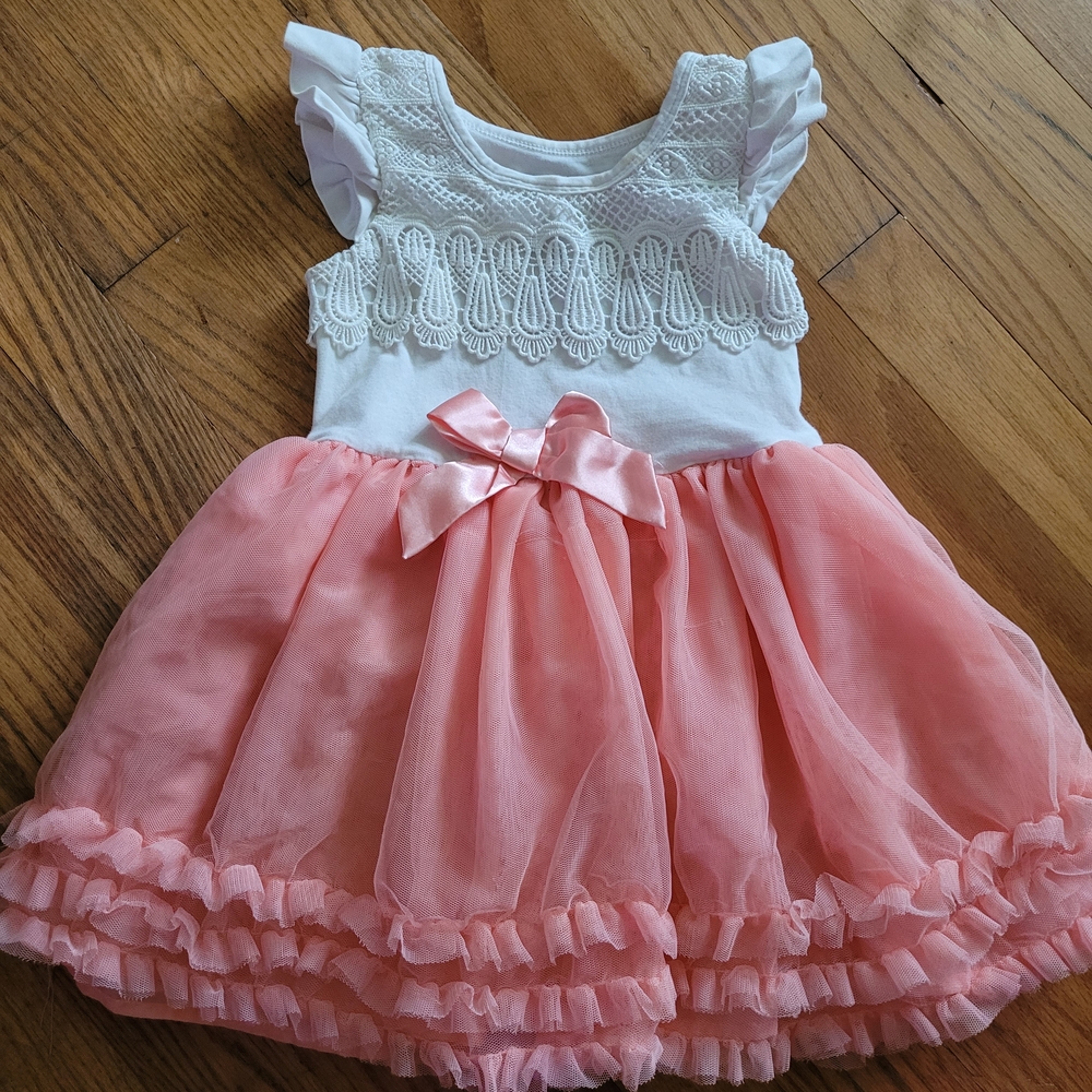 Nanette Lepore White and Pink Babydoll Dress with Flutter Sleeves